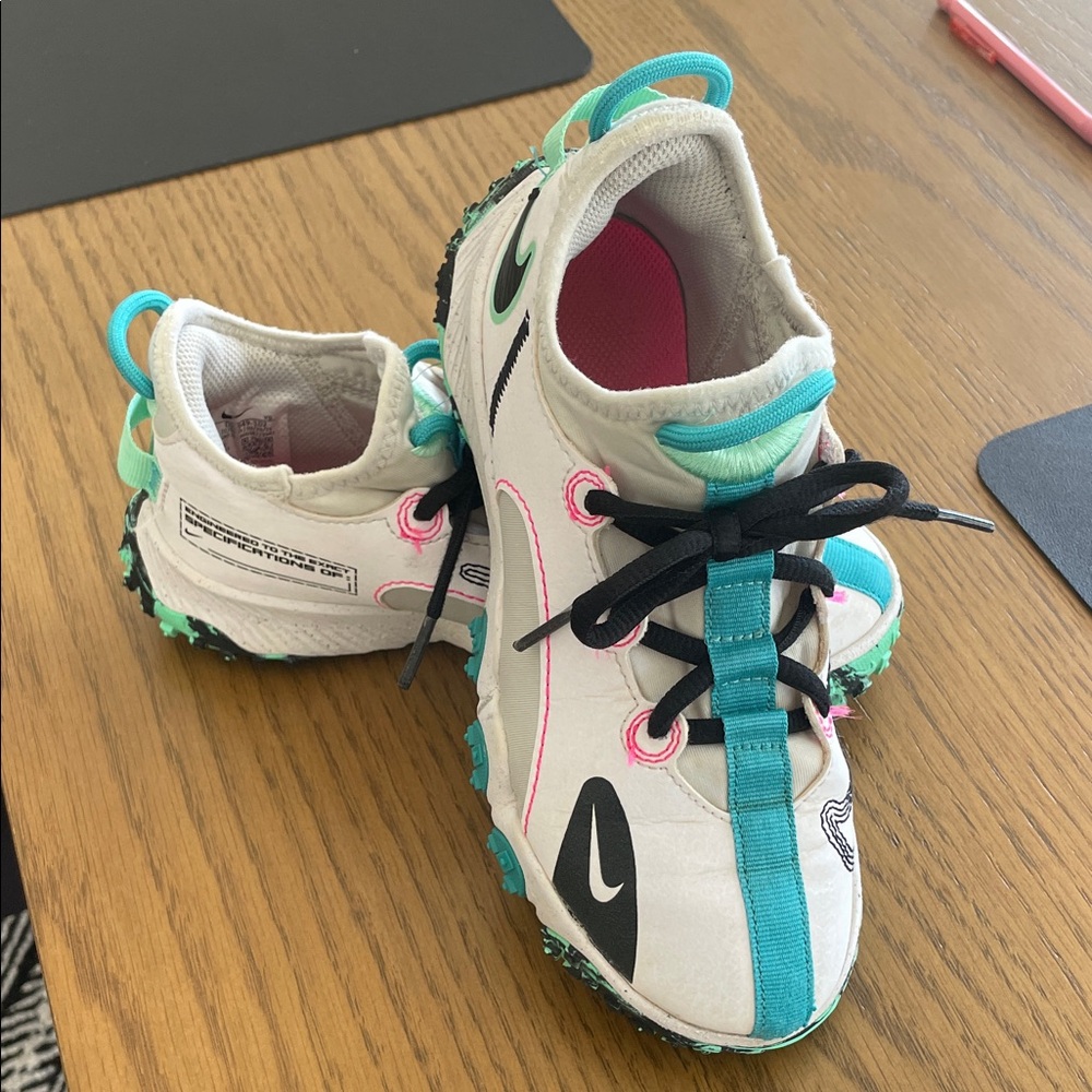 Kids Athletic Turf Shoes with Teal and Pink Accents